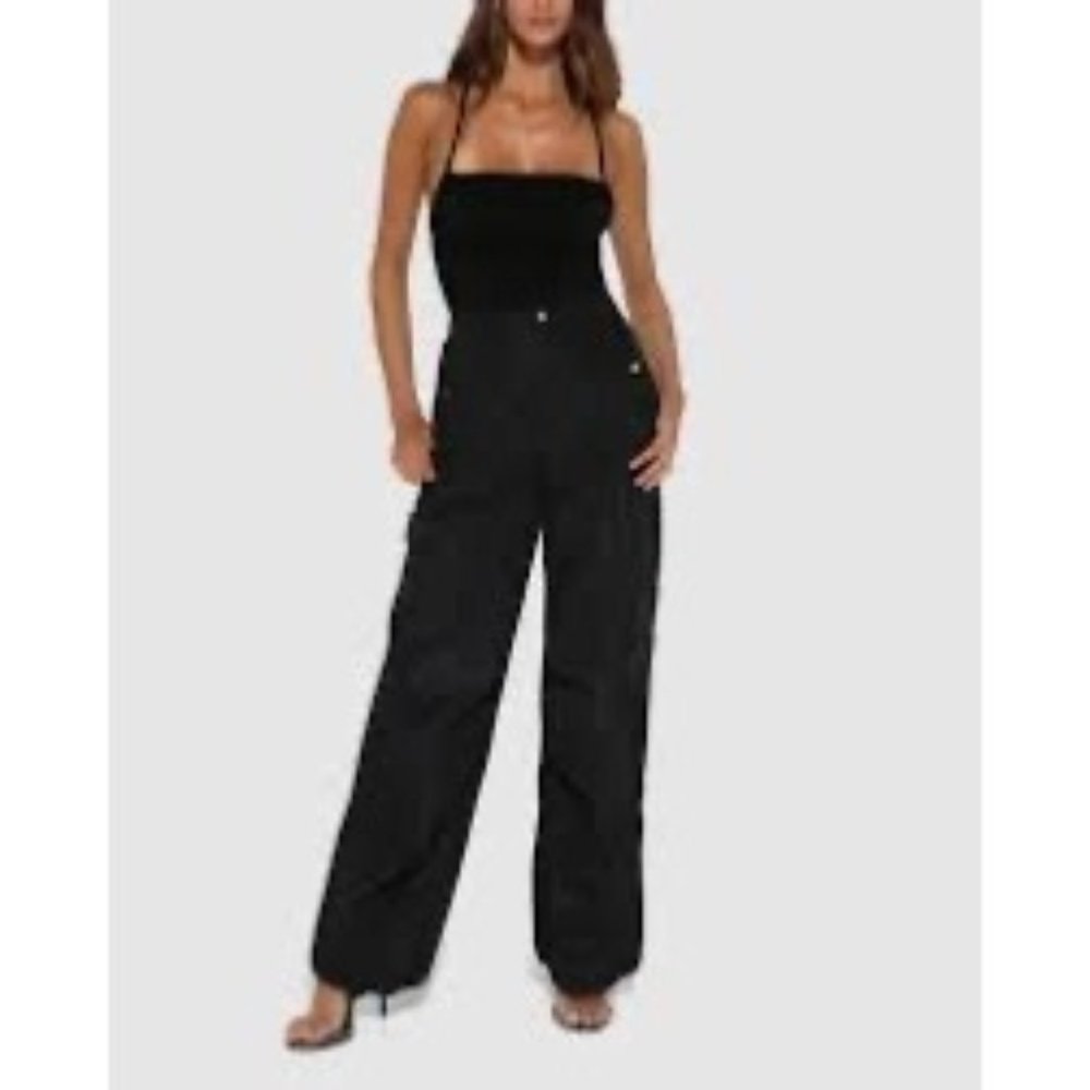 By Dyln Baker Pants Womens XXS Black High Rise Bungee Cord Ankle - Picture 1 of 6